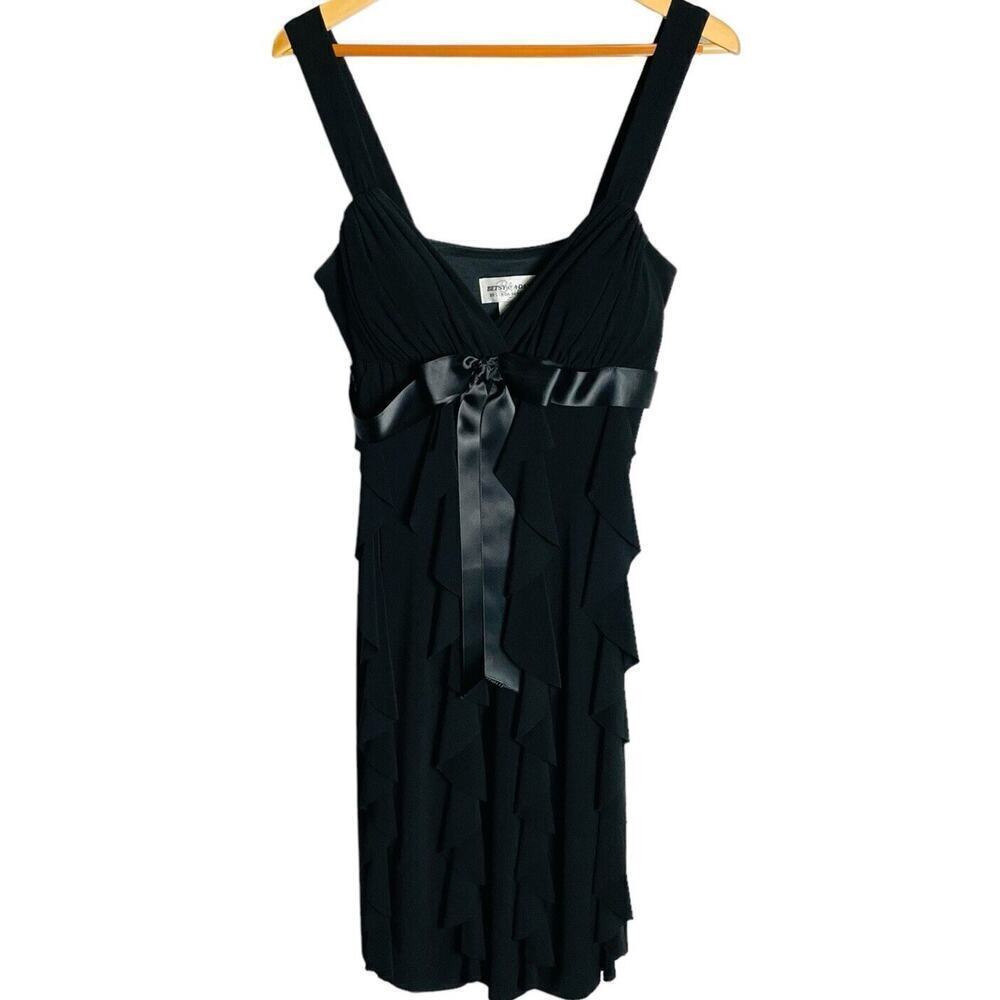 Vtg Betsy & Adam Womens Cocktail Dress Size 12 Black Padded Bra Coquette Ruffles
